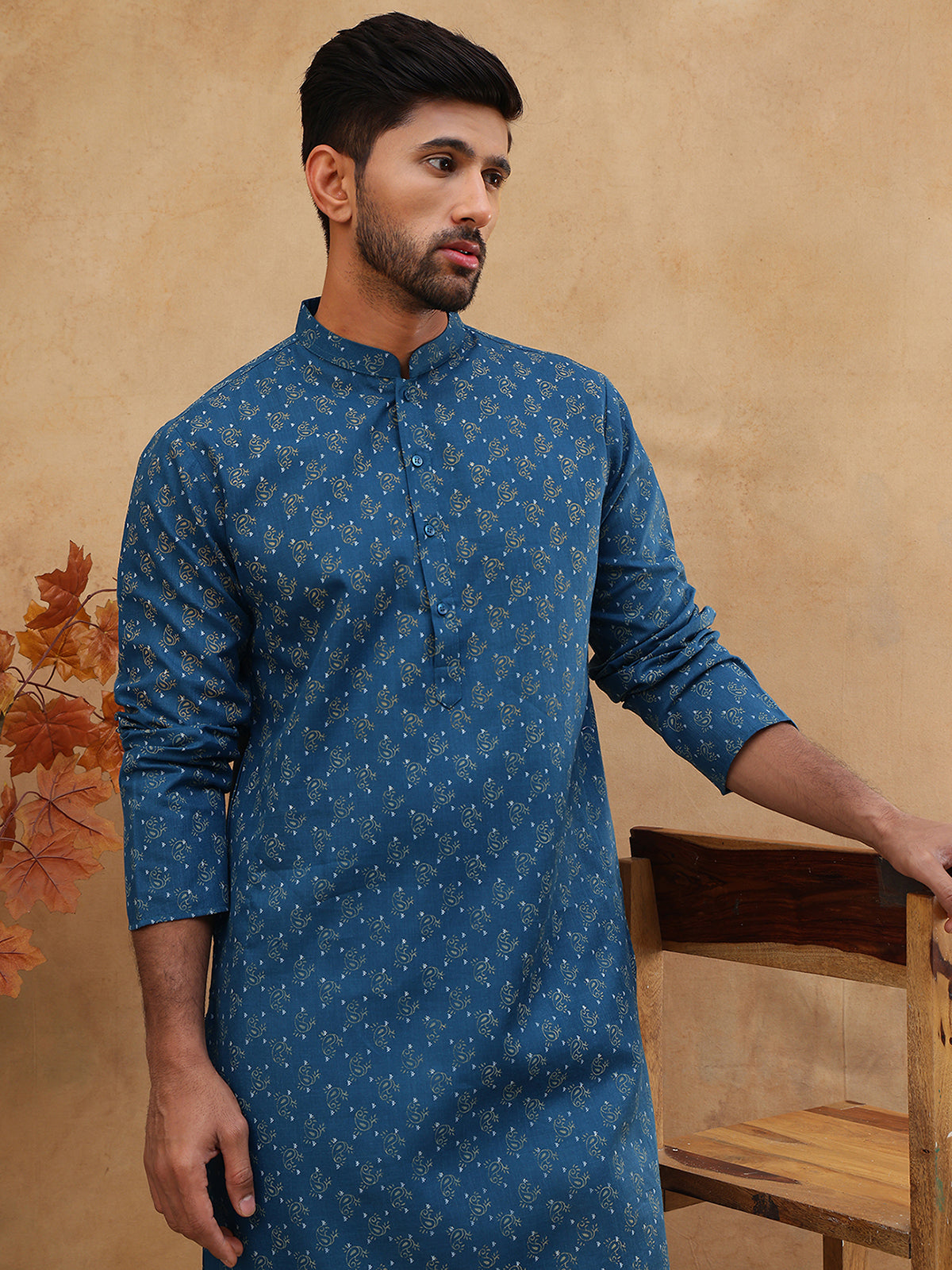 Cotton Blend All-Over Printed Kurta ( ANMKO 305Blue )