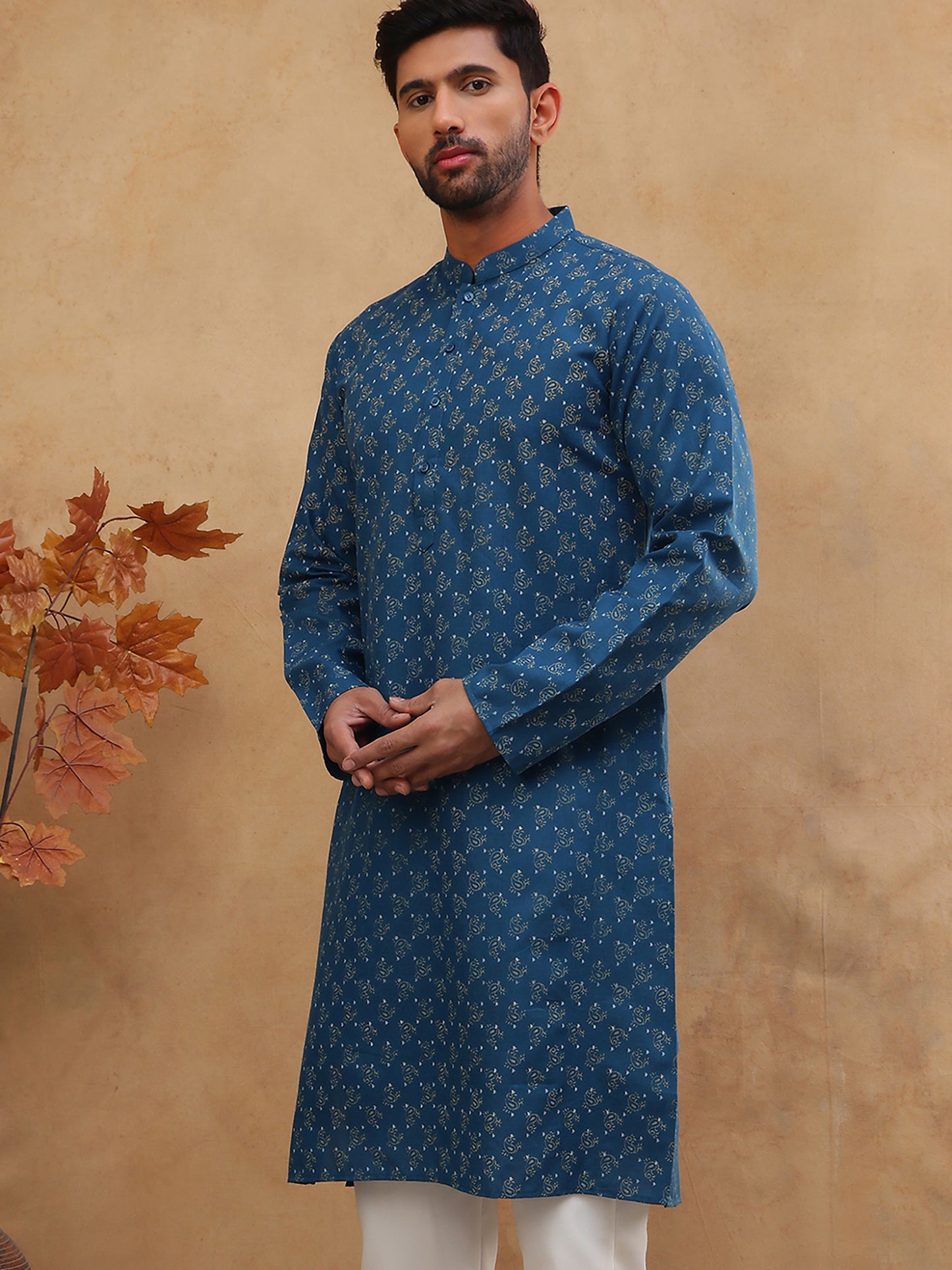 Cotton Blend All-Over Printed Kurta ( ANMKO 305Blue )