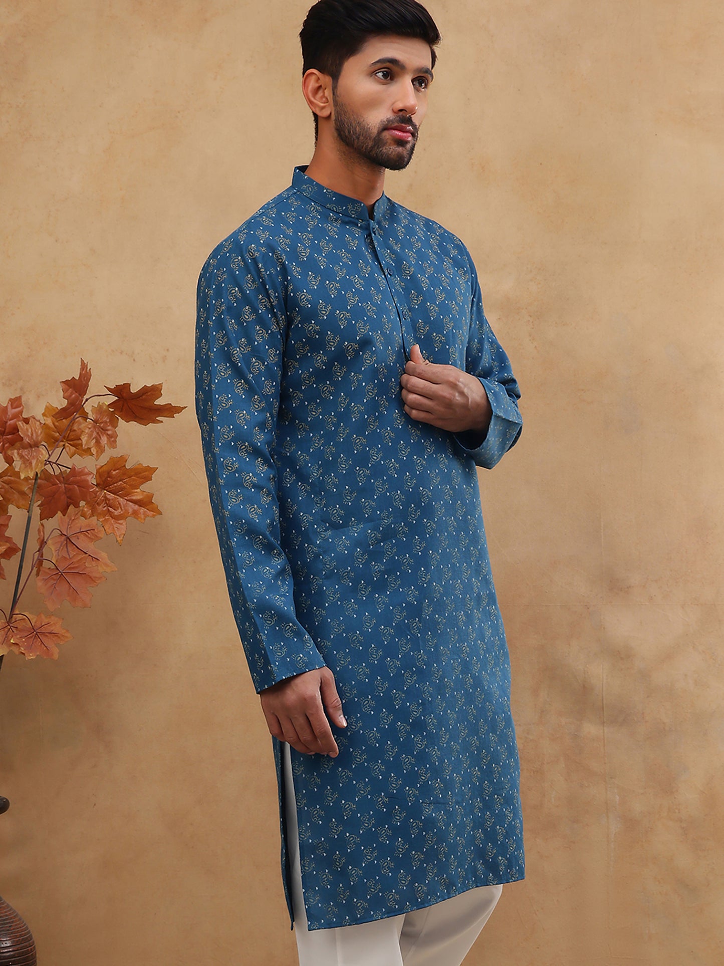 Cotton Blend All-Over Printed Kurta ( ANMKO 305Blue )