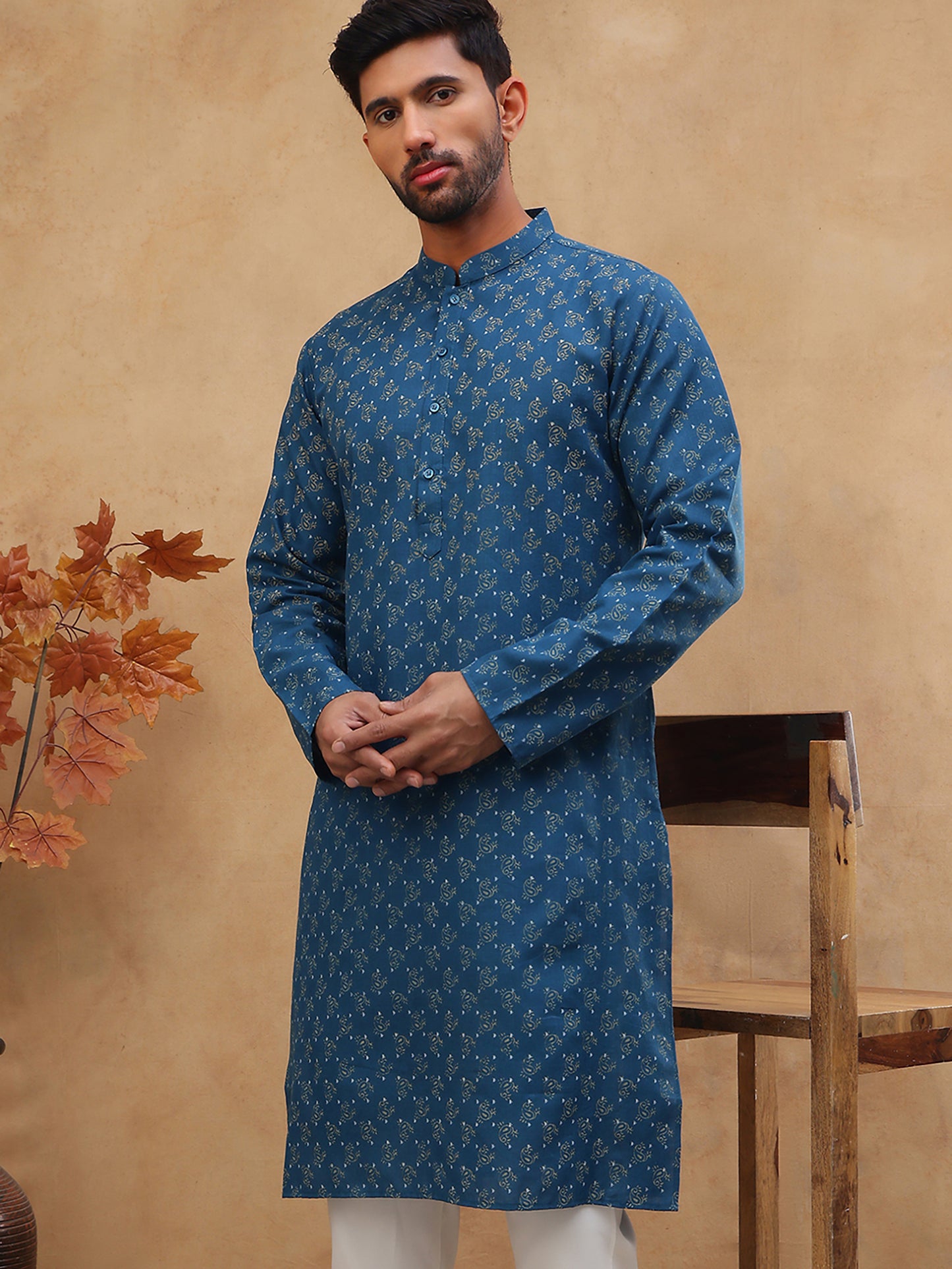 Cotton Blend All-Over Printed Kurta ( ANMKO 305Blue )