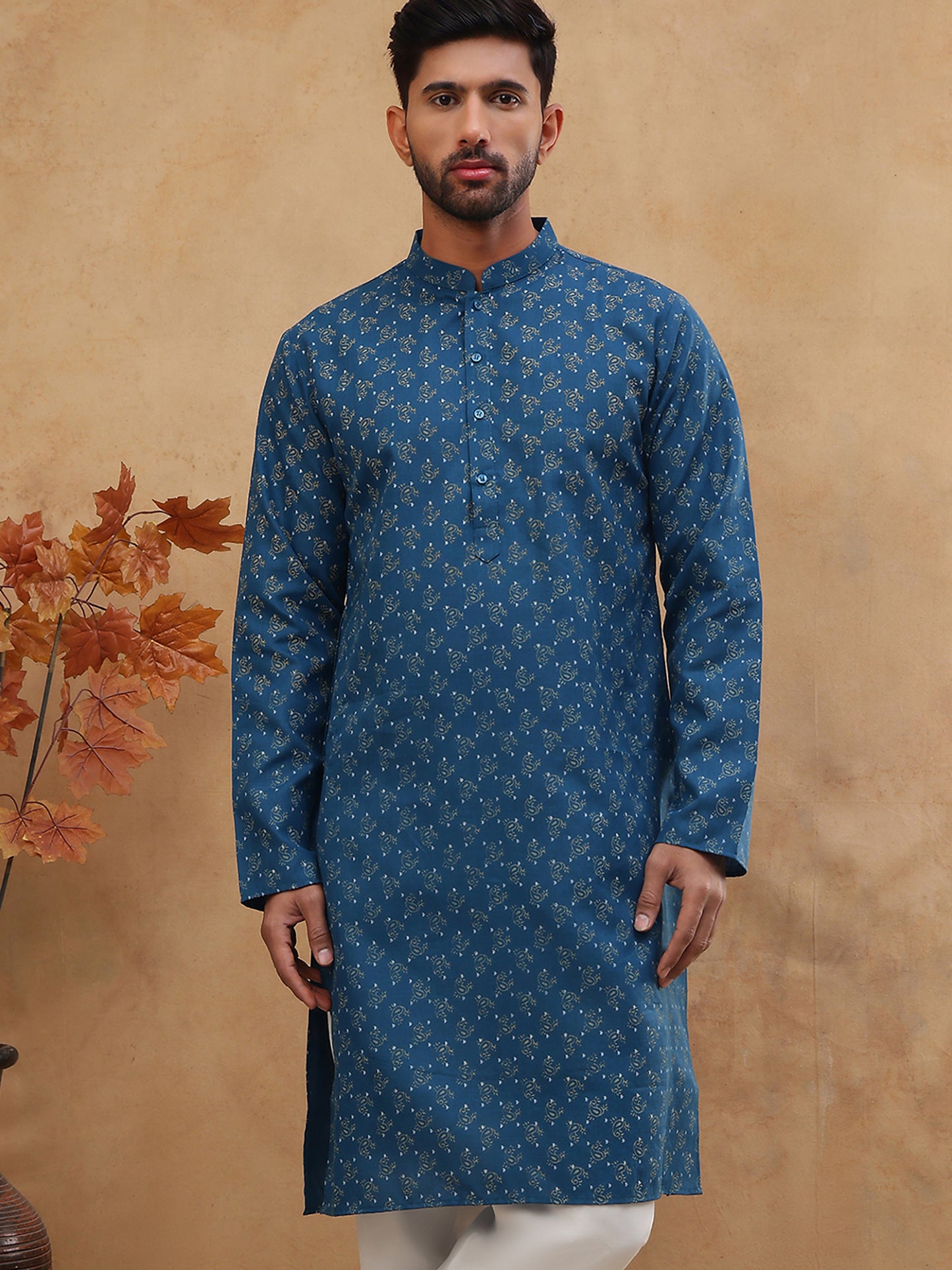 Cotton Blend All-Over Printed Kurta ( ANMKO 305Blue )