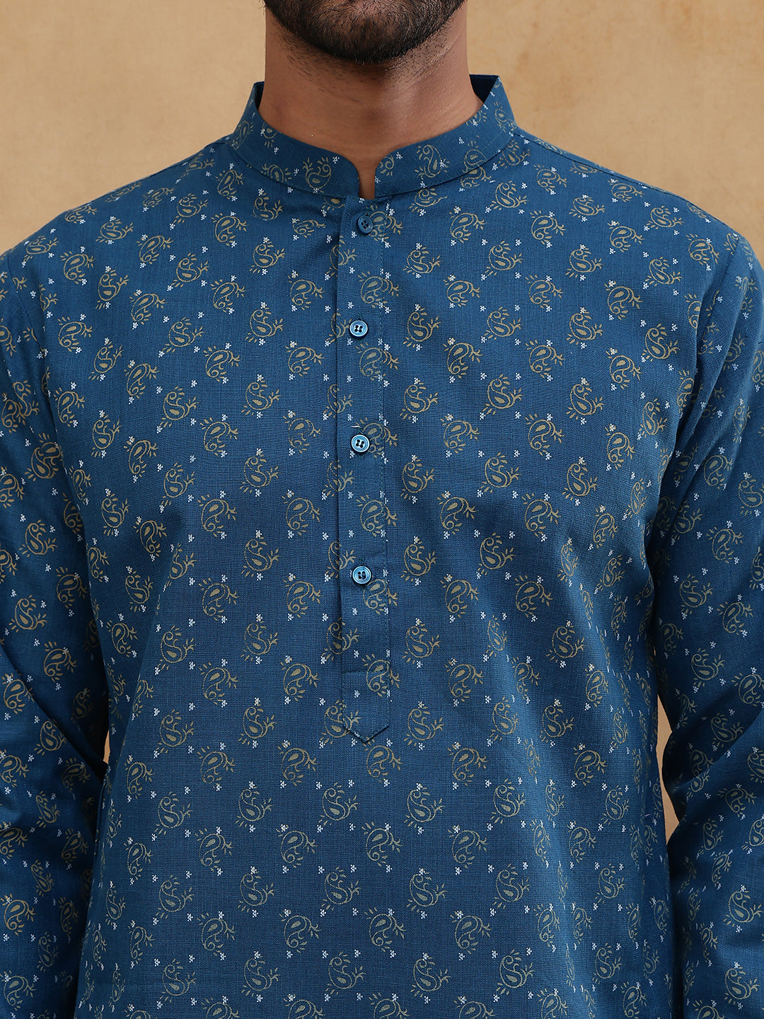 Cotton Blend All-Over Printed Kurta ( ANMKO 305Blue )