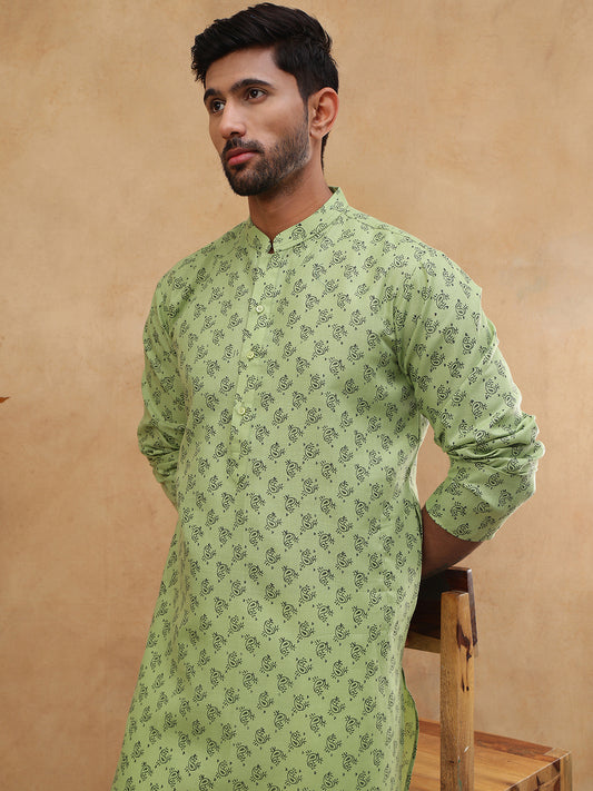 Cotton Blend All-Over Printed Kurta ( ANMKO 305Green )