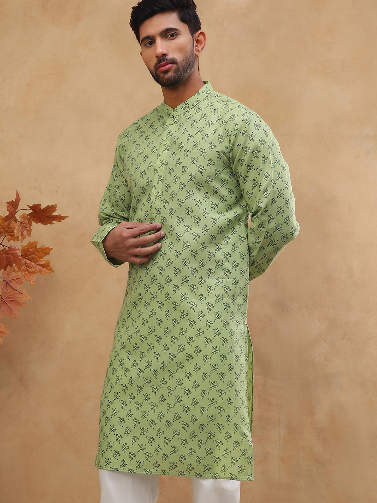 Cotton Blend All-Over Printed Kurta ( ANMKO 305Green )