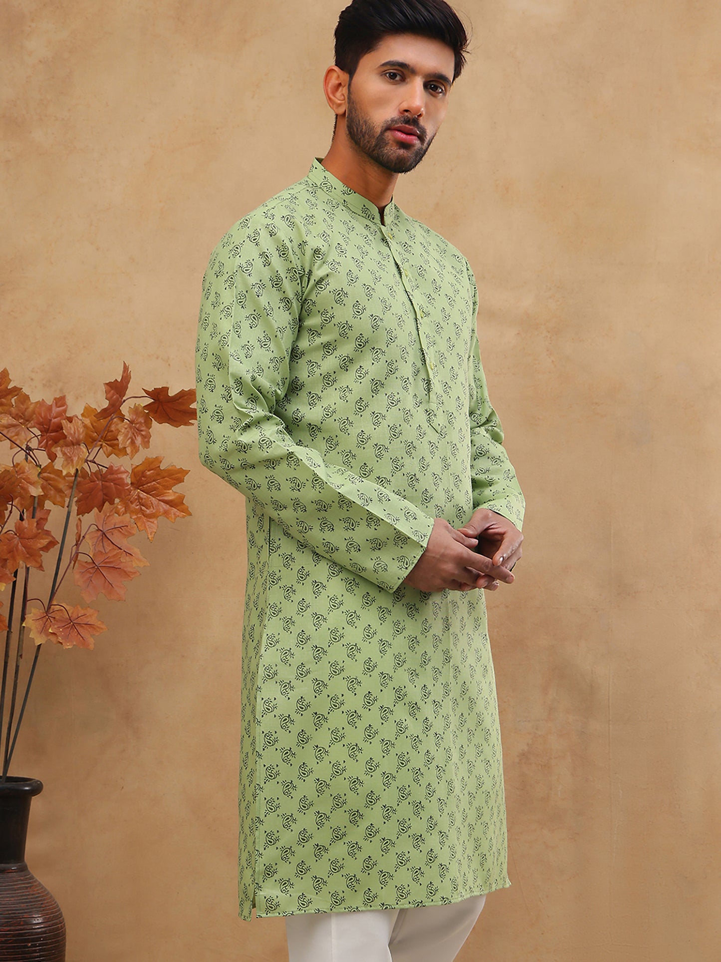 Cotton Blend All-Over Printed Kurta ( ANMKO 305Green )