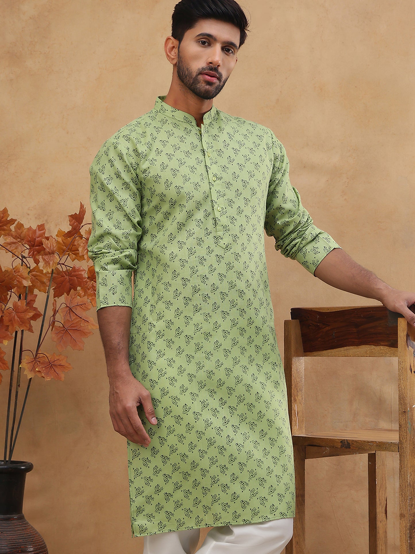 Cotton Blend All-Over Printed Kurta ( ANMKO 305Green )