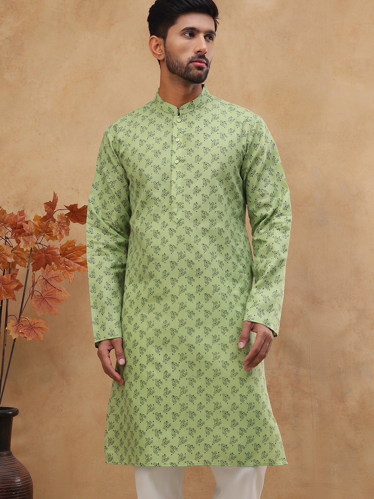 Cotton Blend All-Over Printed Kurta ( ANMKO 305Green )