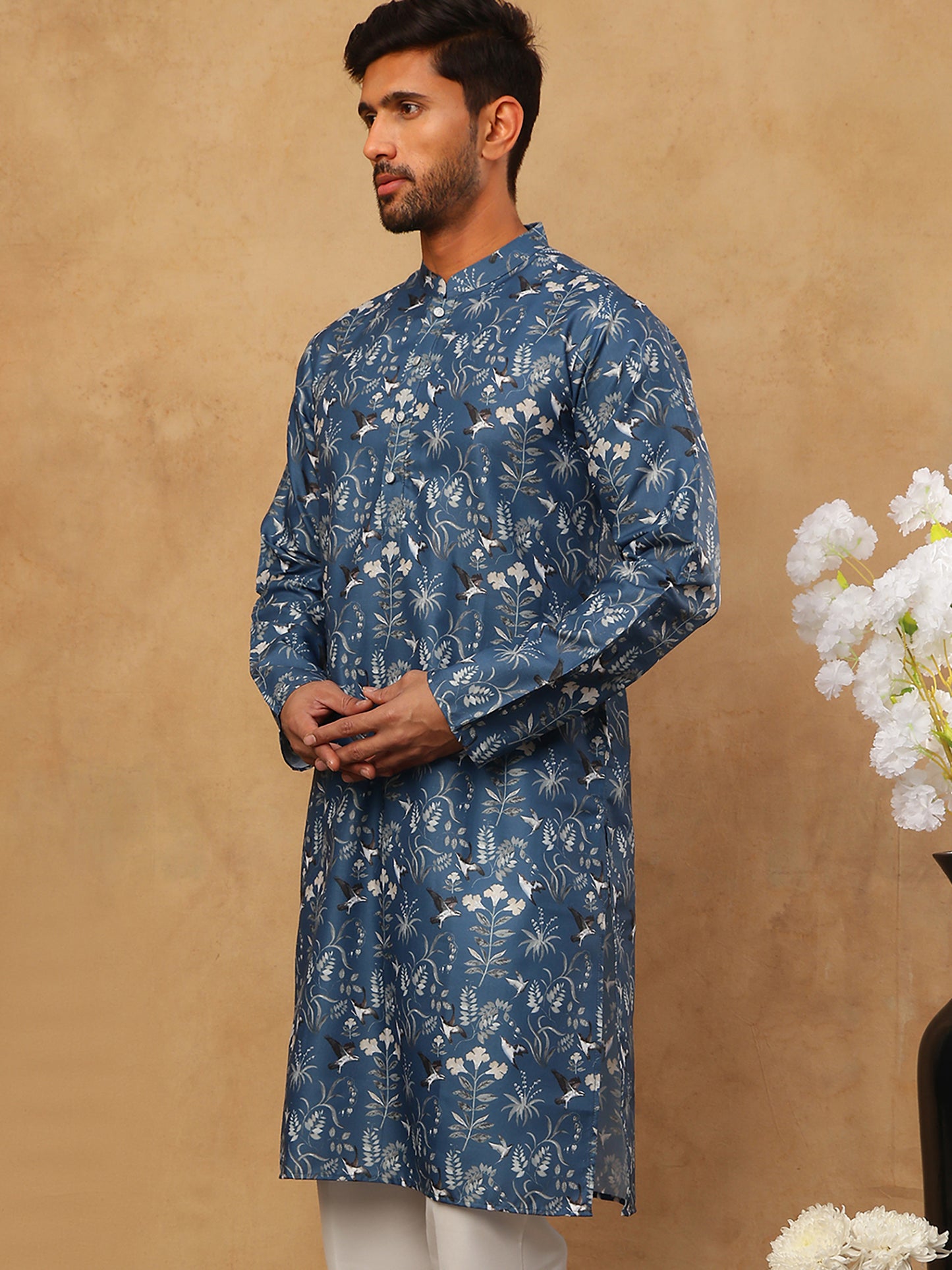 Cotton Blend Printed Kurta ( ANMKO 307Blue )