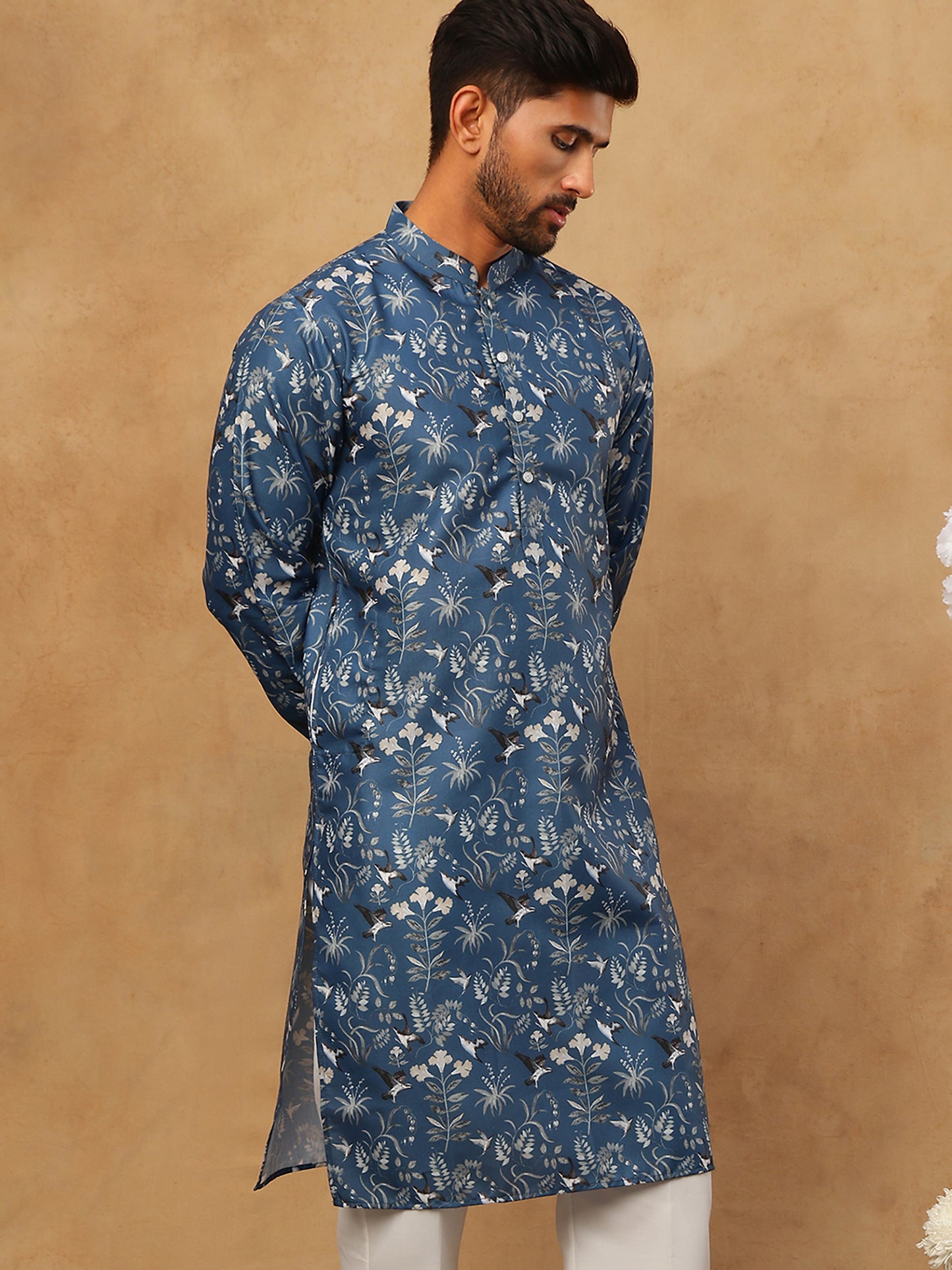 Cotton Blend Printed Kurta ( ANMKO 307Blue )