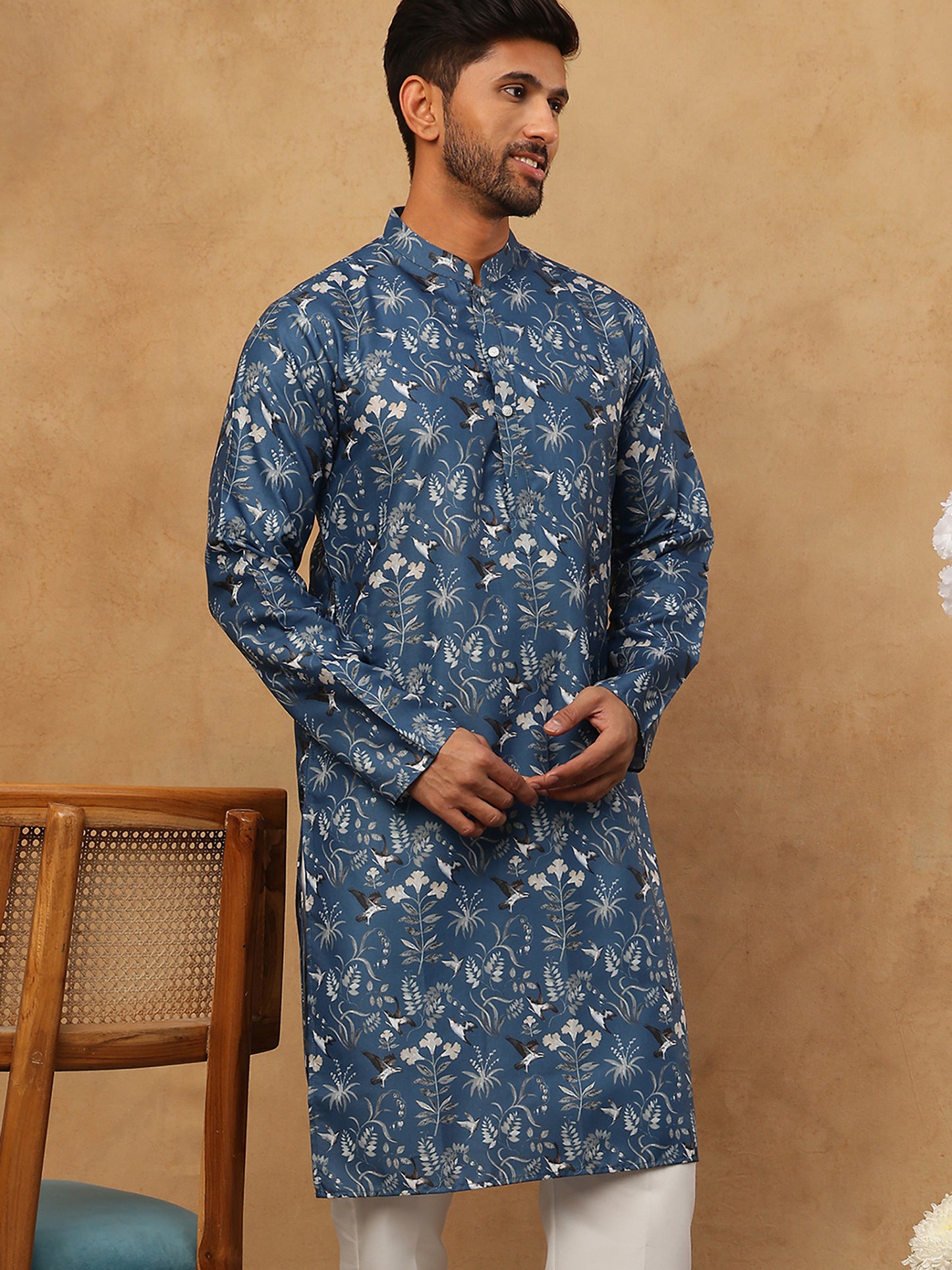 Cotton Blend Printed Kurta ( ANMKO 307Blue )