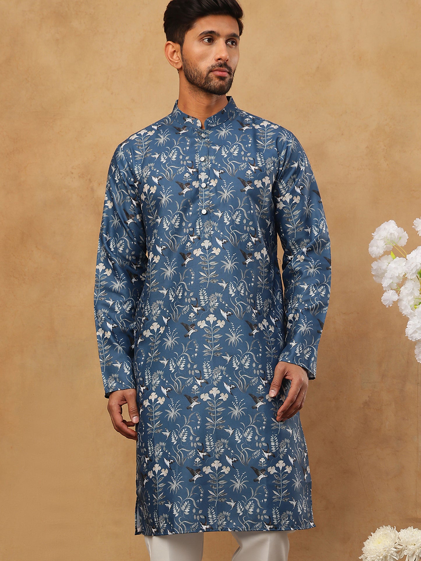Cotton Blend Printed Kurta ( ANMKO 307Blue )