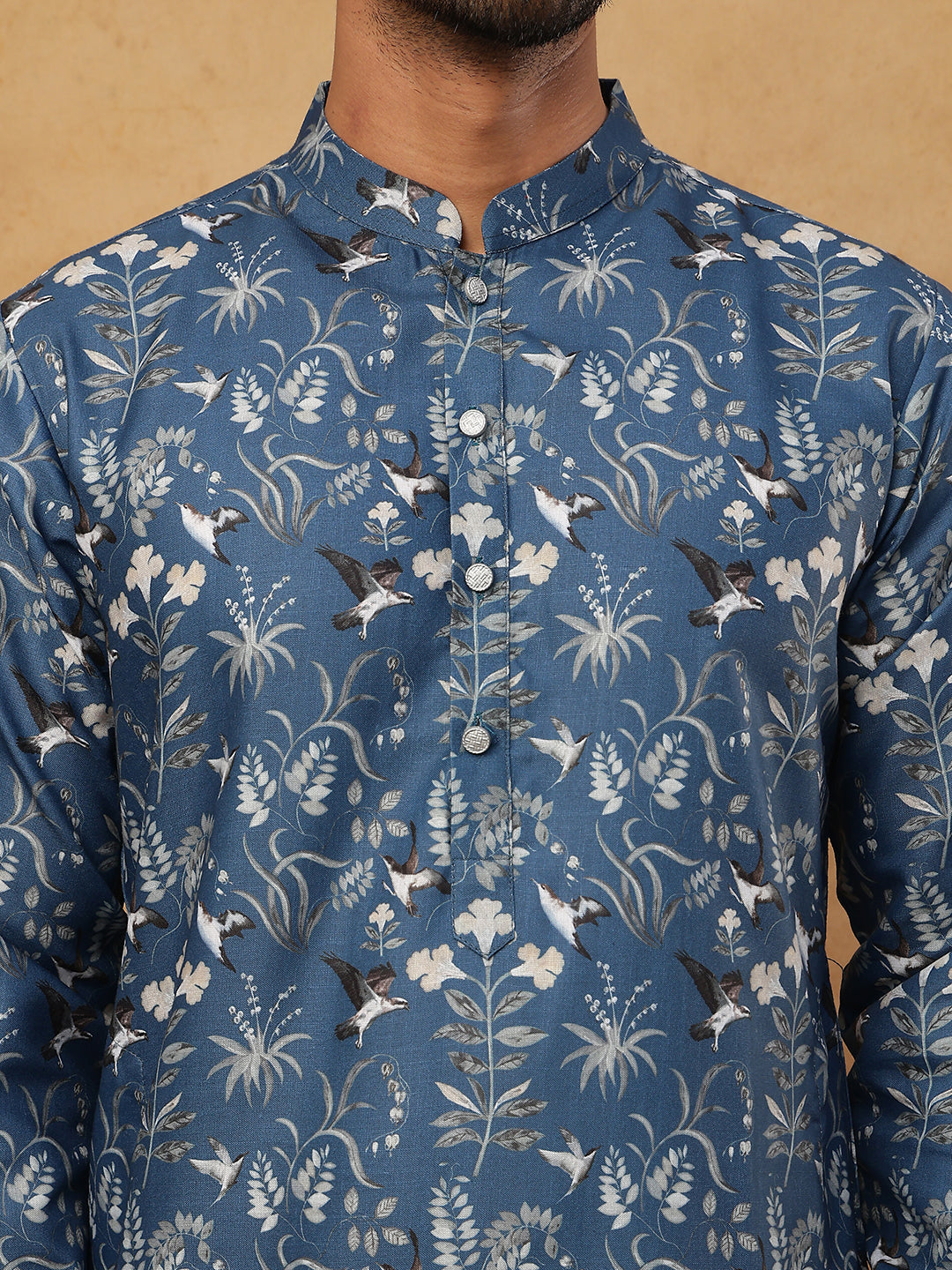 Cotton Blend Printed Kurta ( ANMKO 307Blue )
