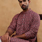 Cotton Blend Printed & Embroidered Kurta ( ANMKO 308Maroon )