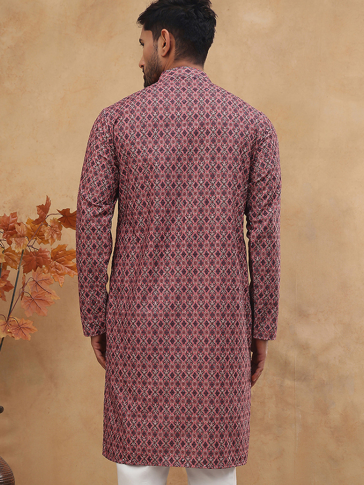Cotton Blend Printed & Embroidered Kurta ( ANMKO 308Maroon )