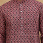 Cotton Blend Printed & Embroidered Kurta ( ANMKO 308Maroon )
