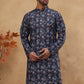 Cotton Blend Printed & Embroidered Kurta ( ANMKO 308Navy )