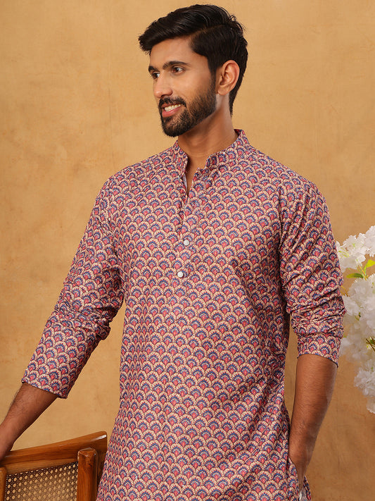 Cotton Blend Printed & Embroidered Kurta ( ANMKO 308Red )