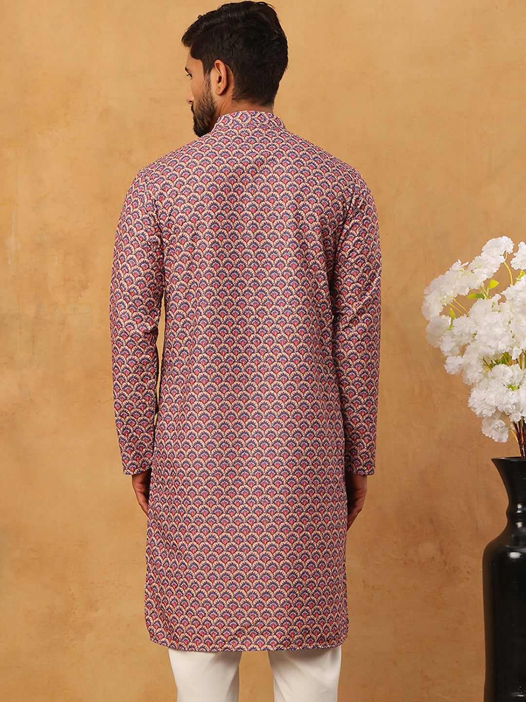 Cotton Blend Printed & Embroidered Kurta ( ANMKO 308Red )