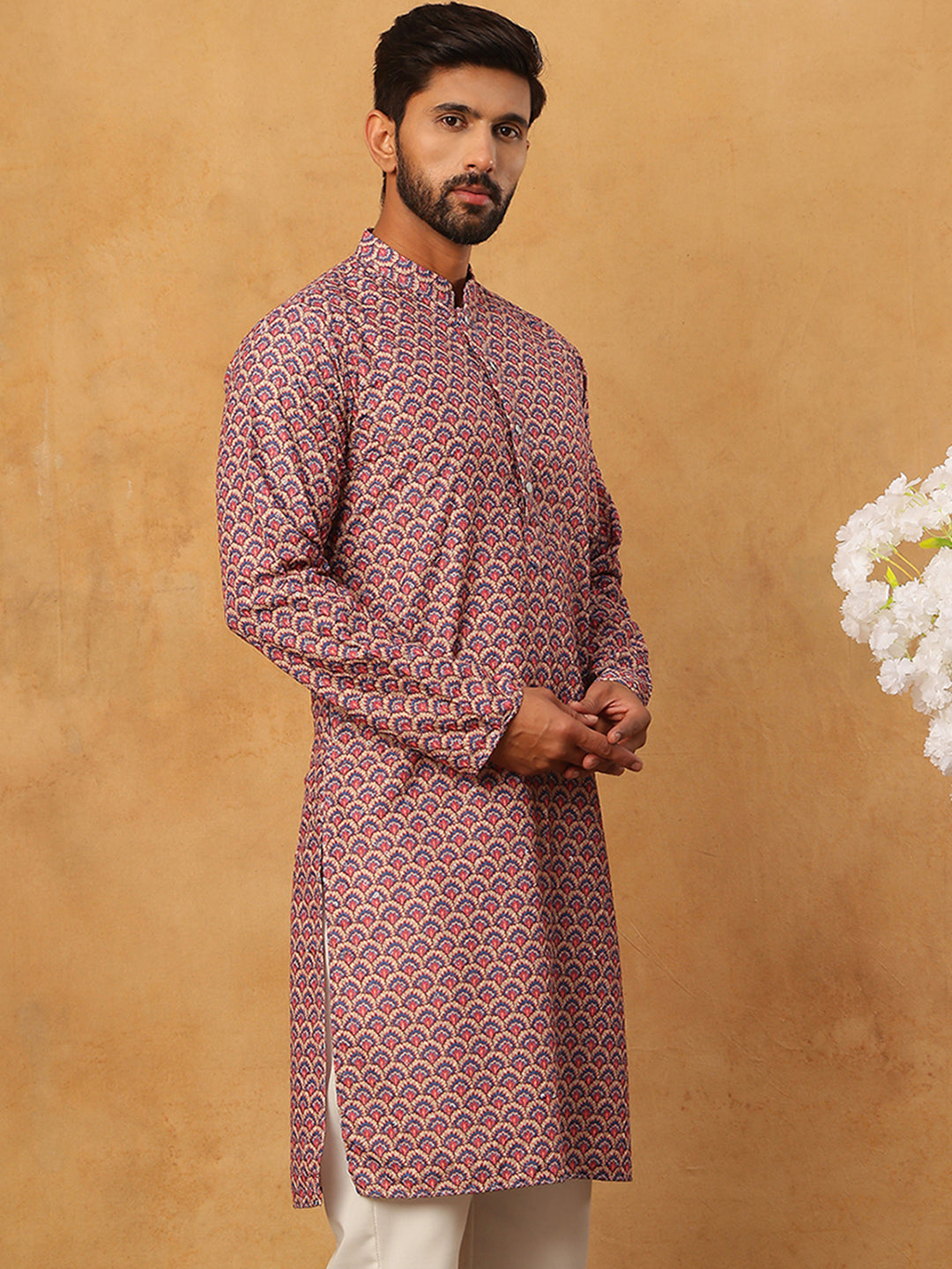 Cotton Blend Printed & Embroidered Kurta ( ANMKO 308Red )