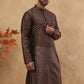 Men Silk Blend Printed Kurta ( ANMKO 309Brown )