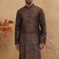 Men Silk Blend Printed Kurta ( ANMKO 309Brown )