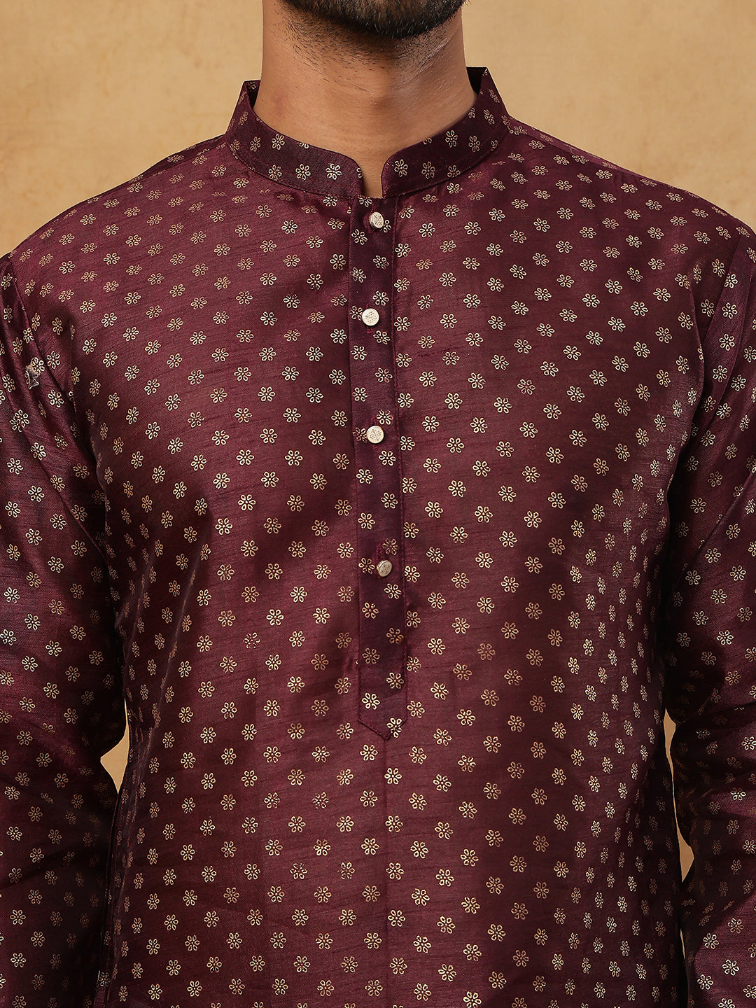 Men Silk Blend Printed Kurta ( ANMKO 309Maroon )