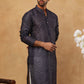 Men Silk Blend Printed Kurta ( ANMKO 309Navy )