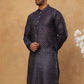 Men Silk Blend Printed Kurta ( ANMKO 309Navy )