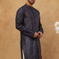 Men Silk Blend Printed Kurta ( ANMKO 309Navy )