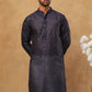 Men Silk Blend Printed Kurta ( ANMKO 309Navy )
