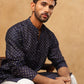 Men Silk Blend Printed Kurta ( ANMKO 309Navy )