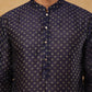 Men Silk Blend Printed Kurta ( ANMKO 309Navy )