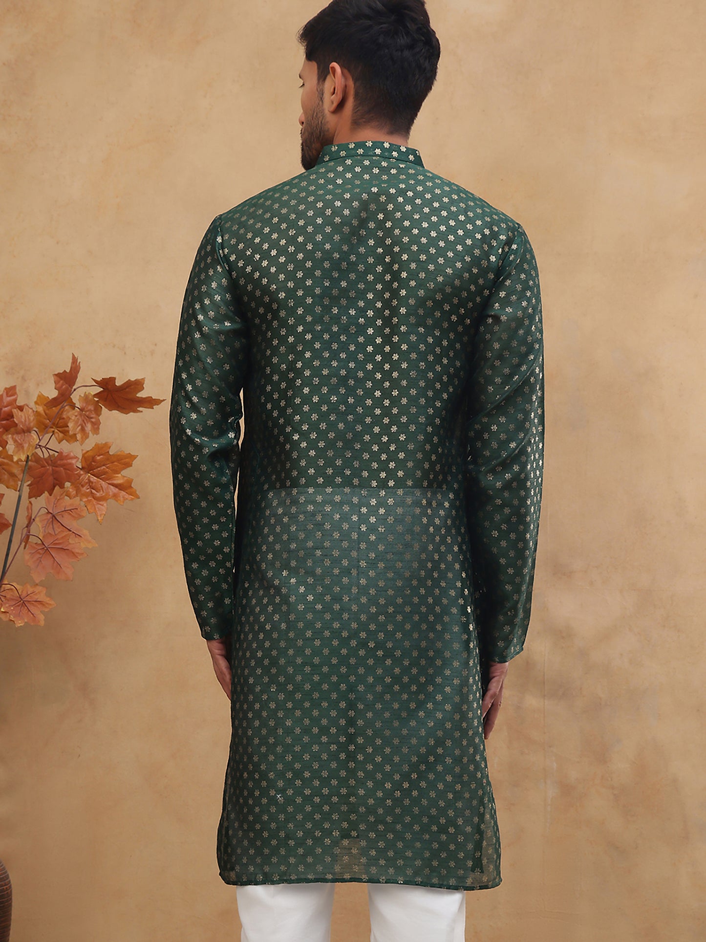 Men Silk Blend Printed Kurta ( ANMKO 309Olive )