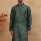 Men Silk Blend Printed Kurta ( ANMKO 309Olive )