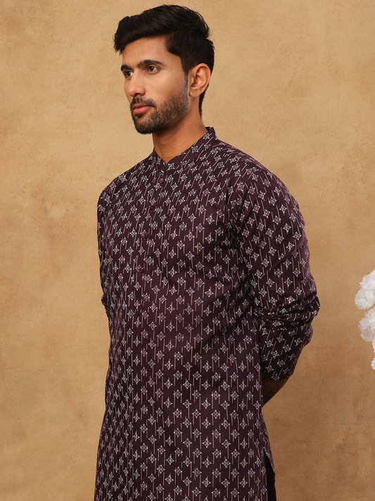 Classic Printed Cotton Blend Kurta ( ANMKO 310Maroon )