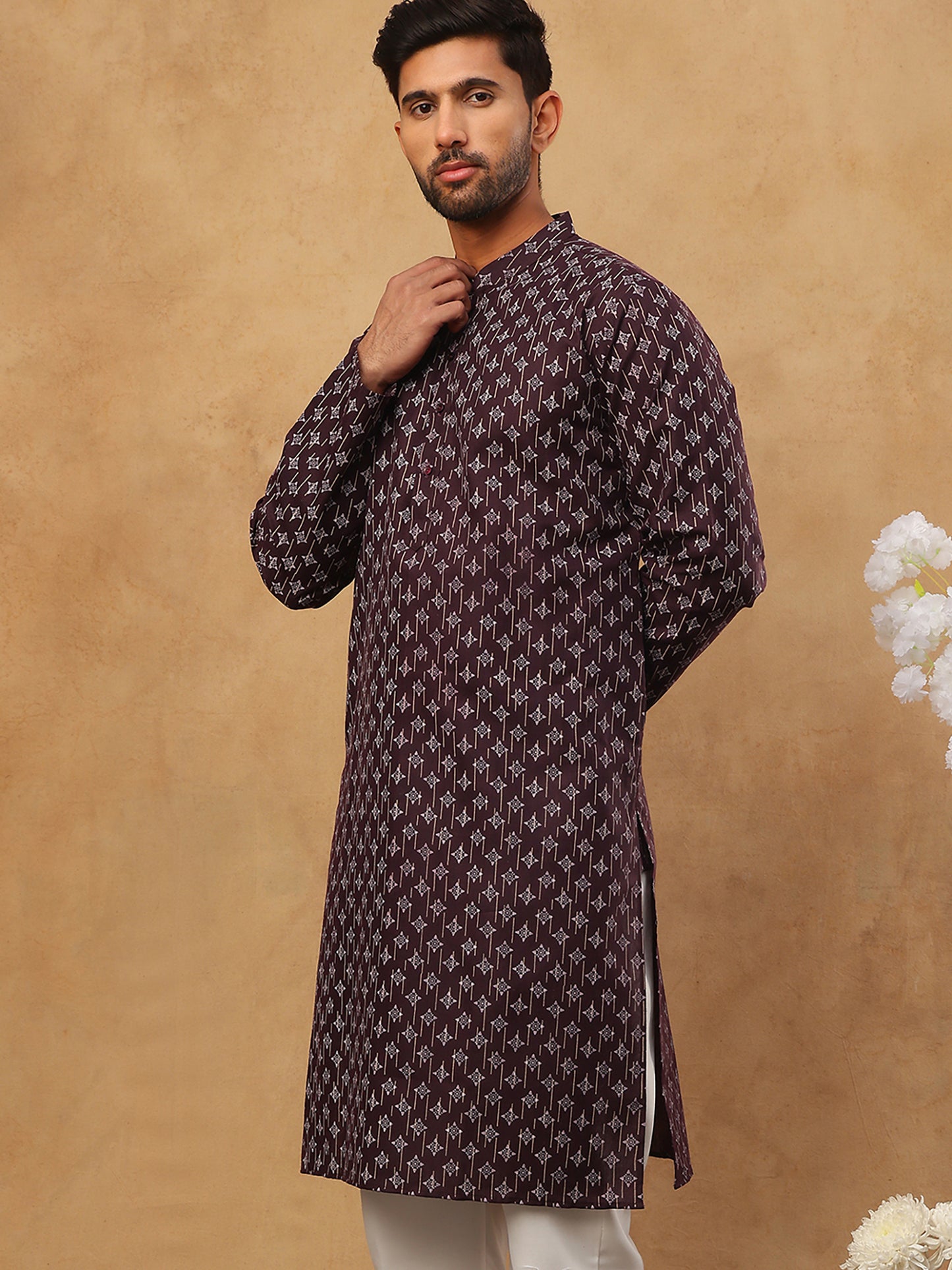 Classic Printed Cotton Blend Kurta ( ANMKO 310Maroon )