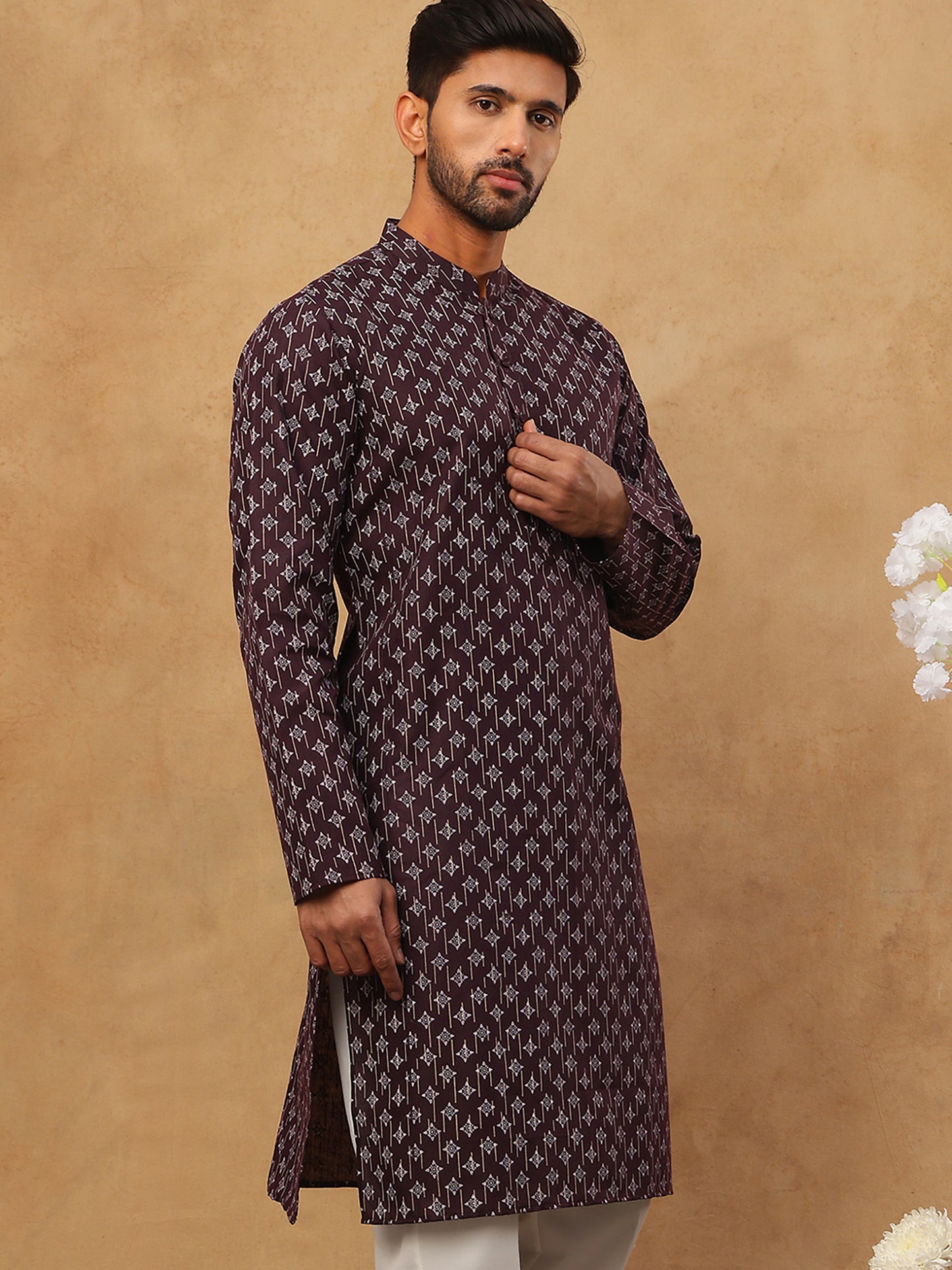 Classic Printed Cotton Blend Kurta ( ANMKO 310Maroon )