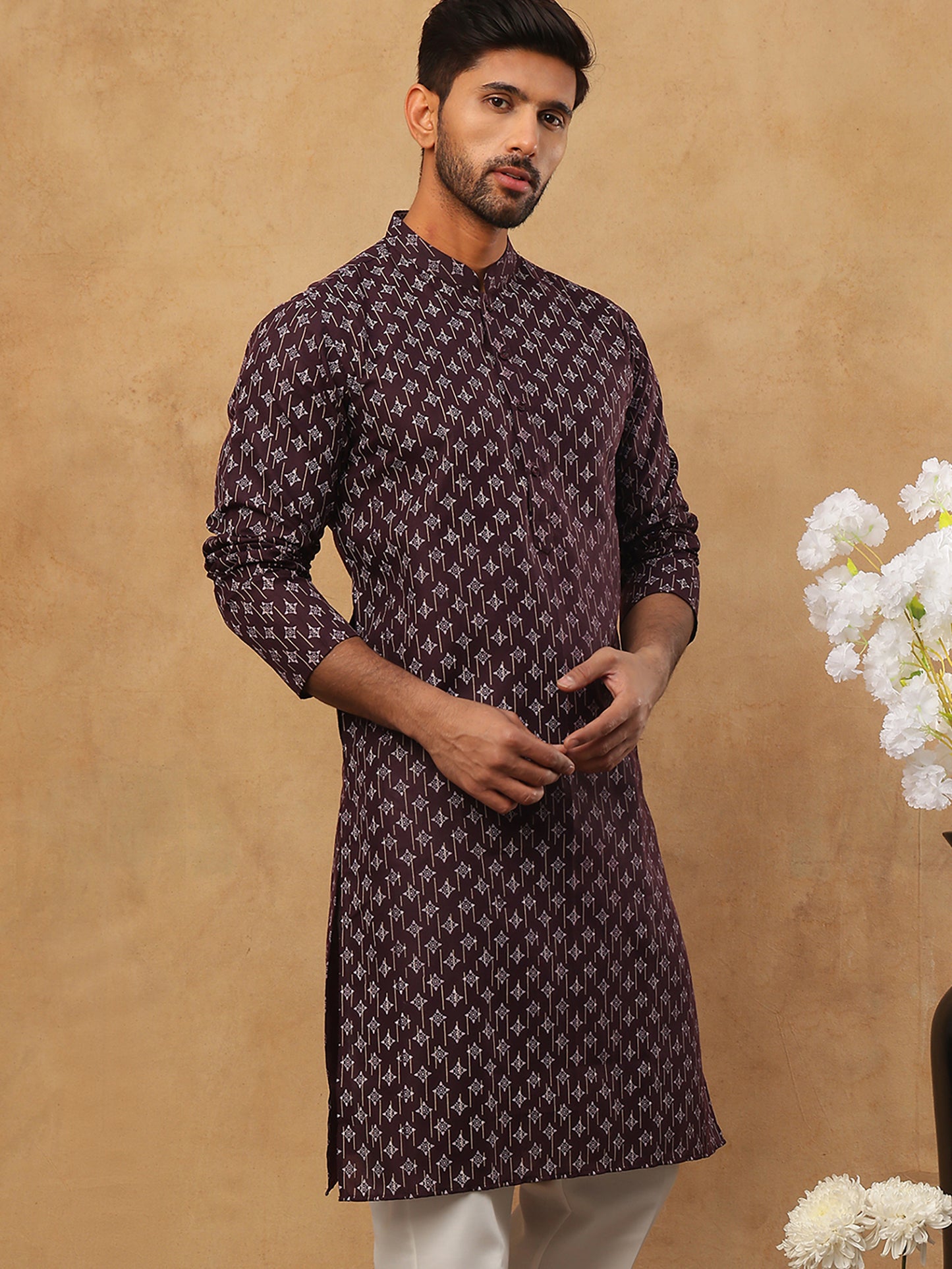 Classic Printed Cotton Blend Kurta ( ANMKO 310Maroon )