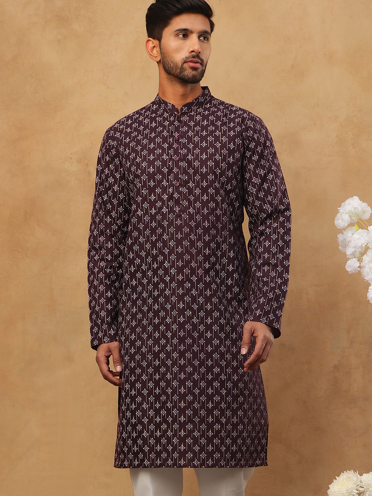 Classic Printed Cotton Blend Kurta ( ANMKO 310Maroon )