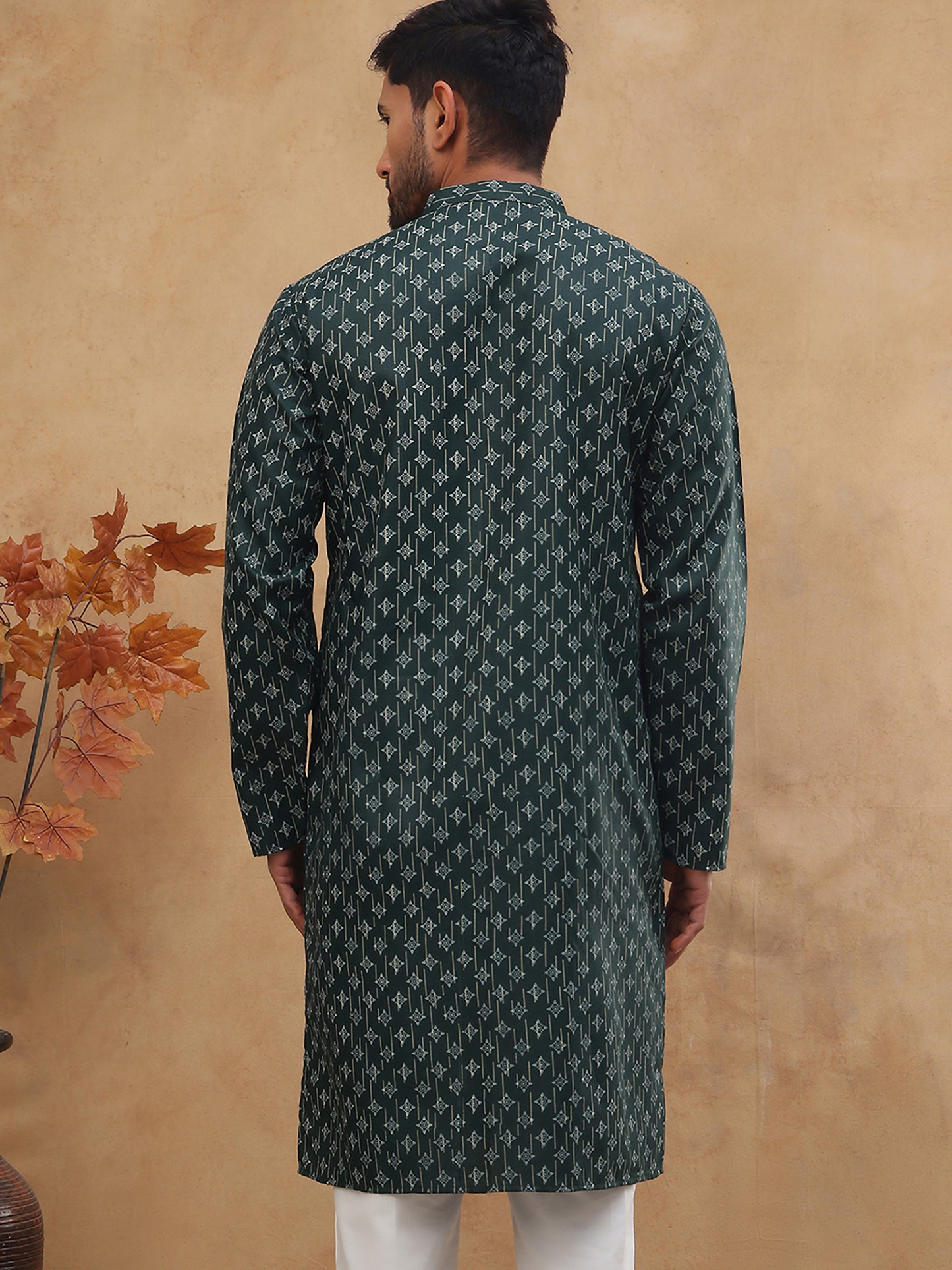 Classic Printed Cotton Blend Kurta ( ANMKO 310Olive )