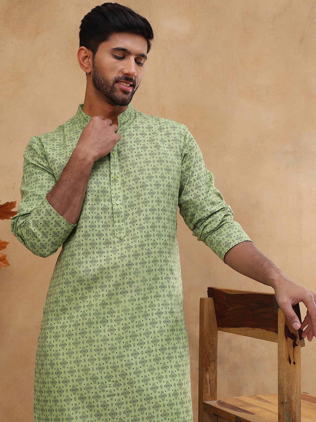 Cotton Blend All-Over Printed Kurta ( ANMKO 311Green )