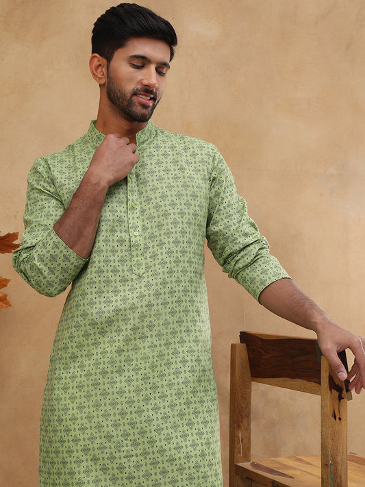 Cotton Blend All-Over Printed Kurta ( ANMKO 311Green )