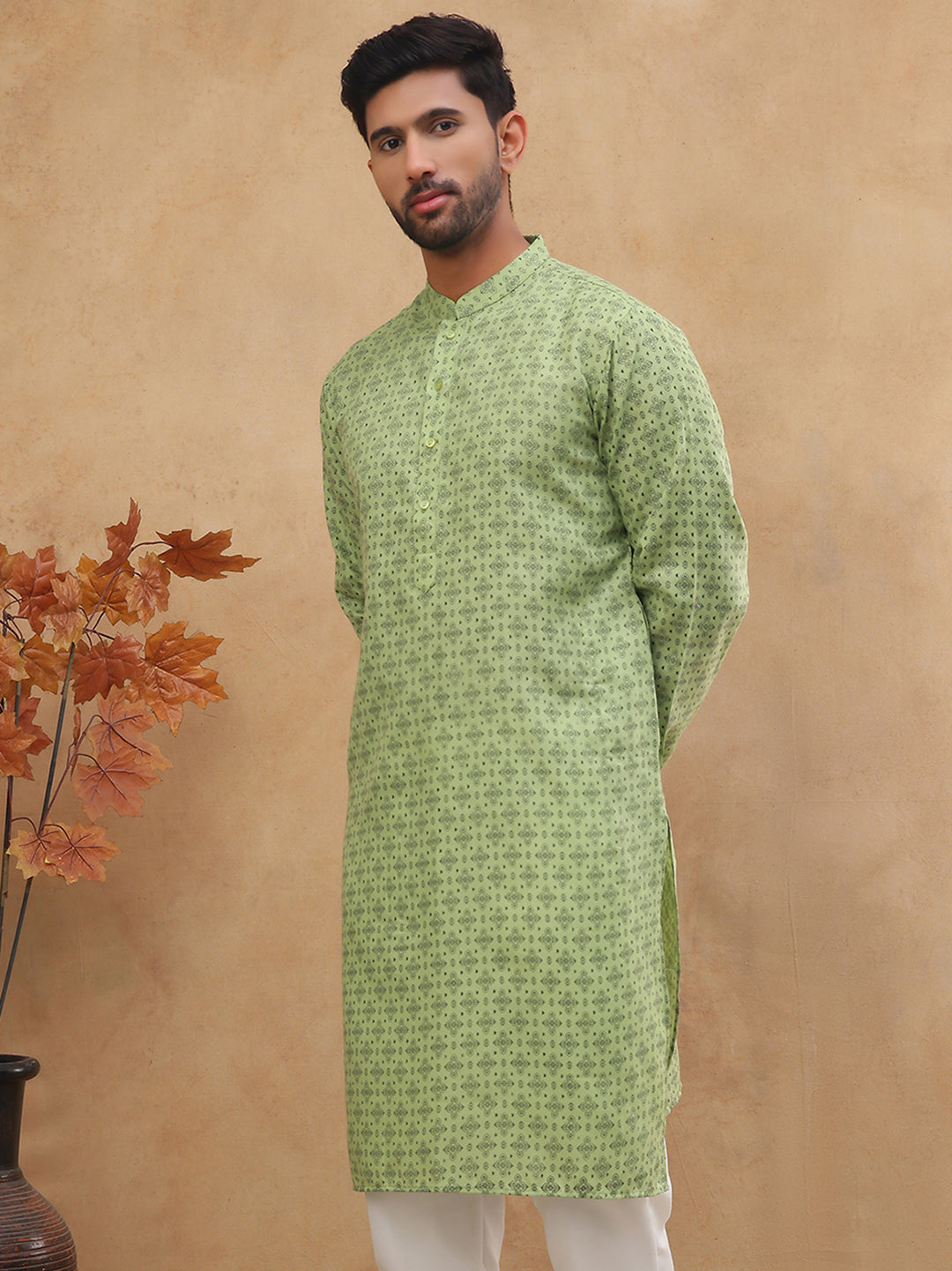 Cotton Blend All-Over Printed Kurta ( ANMKO 311Green )