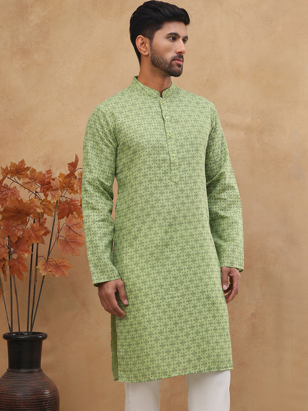 Cotton Blend All-Over Printed Kurta ( ANMKO 311Green )