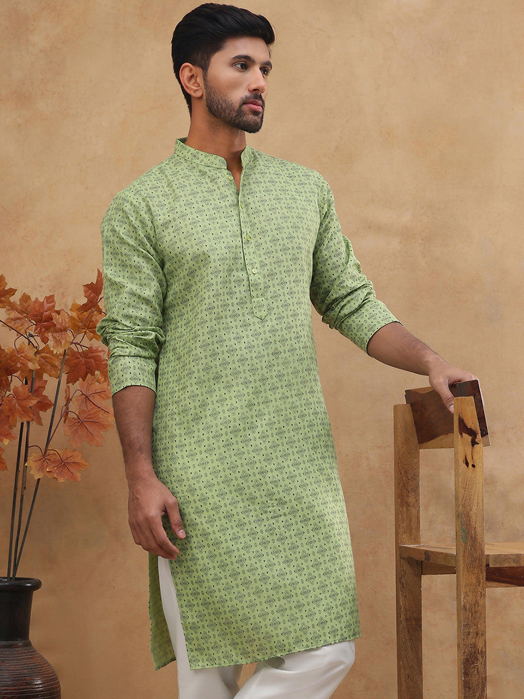 Cotton Blend All-Over Printed Kurta ( ANMKO 311Green )
