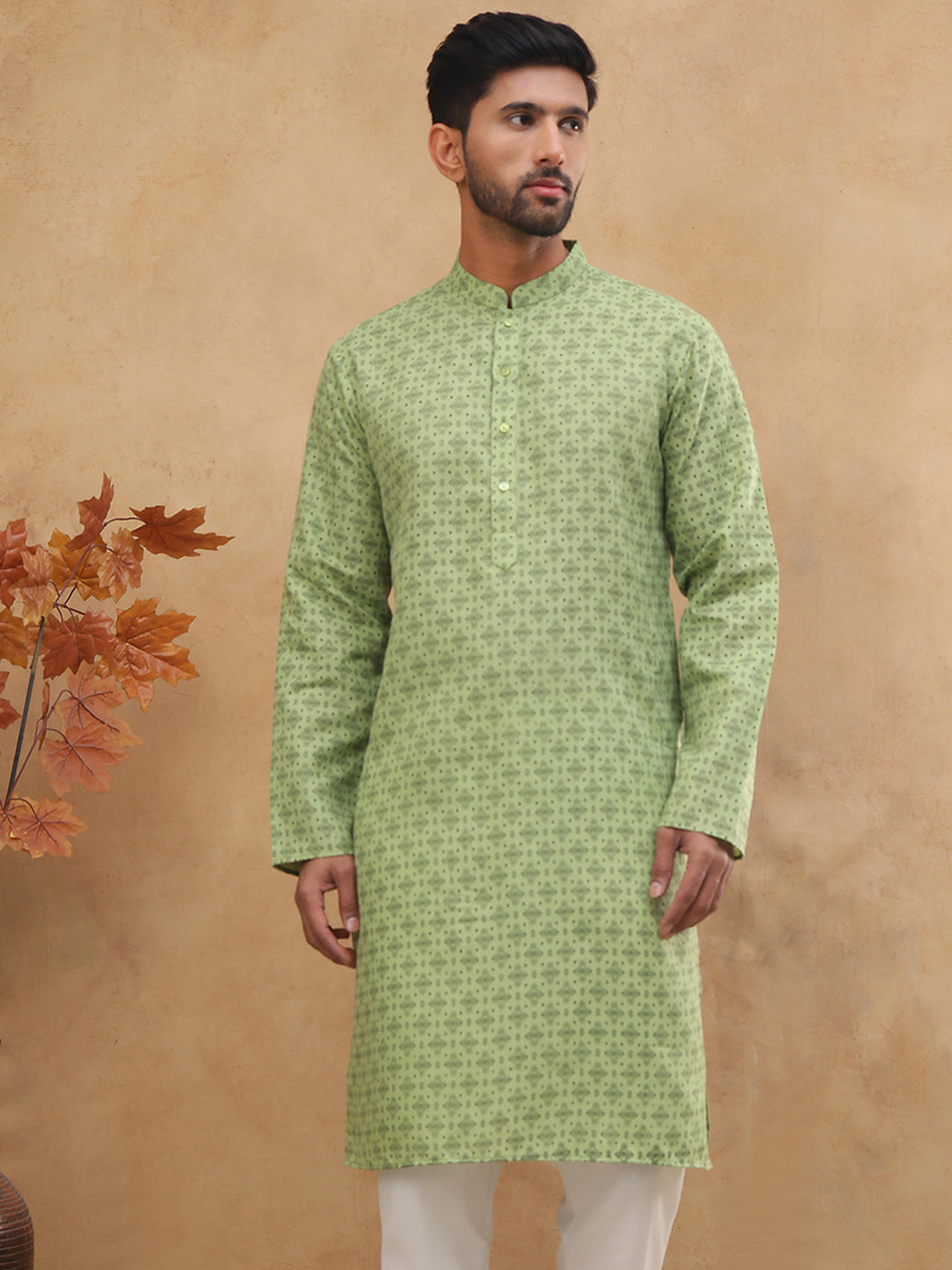 Cotton Blend All-Over Printed Kurta ( ANMKO 311Green )