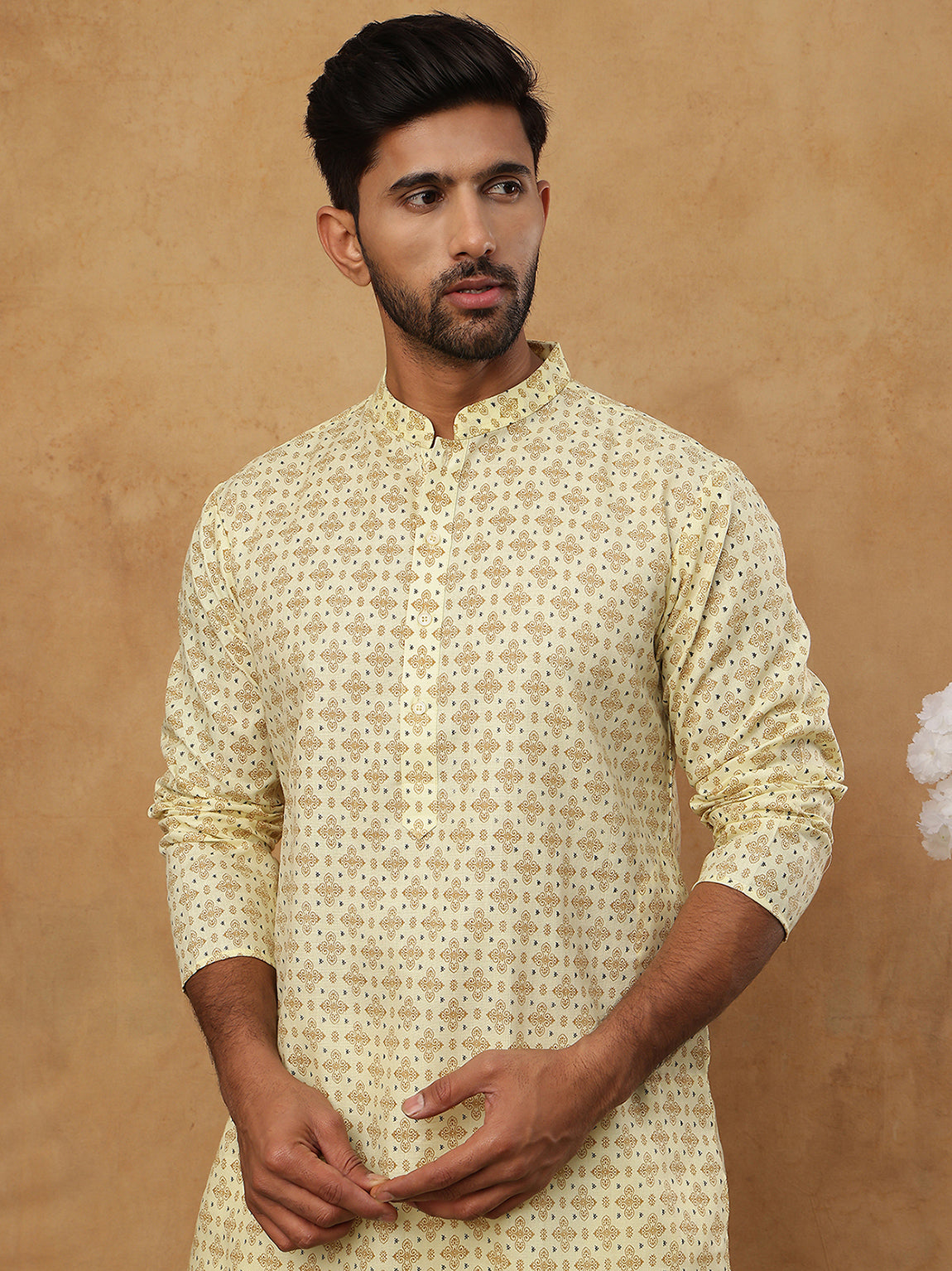 Cotton Blend All-Over Printed Kurta ( ANMKO 311Yellow )