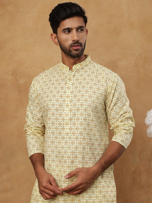 Cotton Blend All-Over Printed Kurta ( ANMKO 311Yellow )