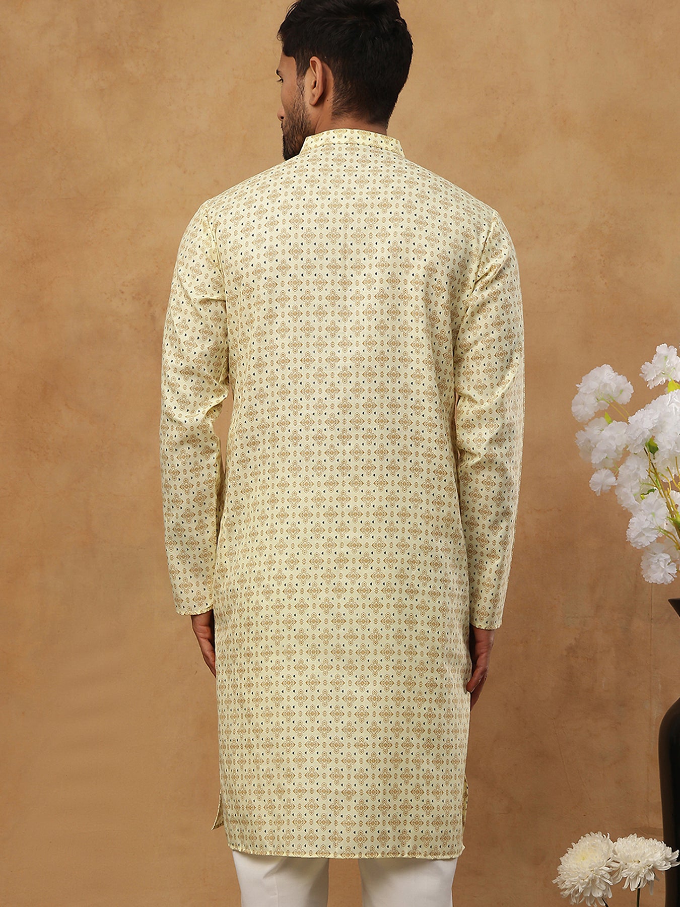 Cotton Blend All-Over Printed Kurta ( ANMKO 311Yellow )