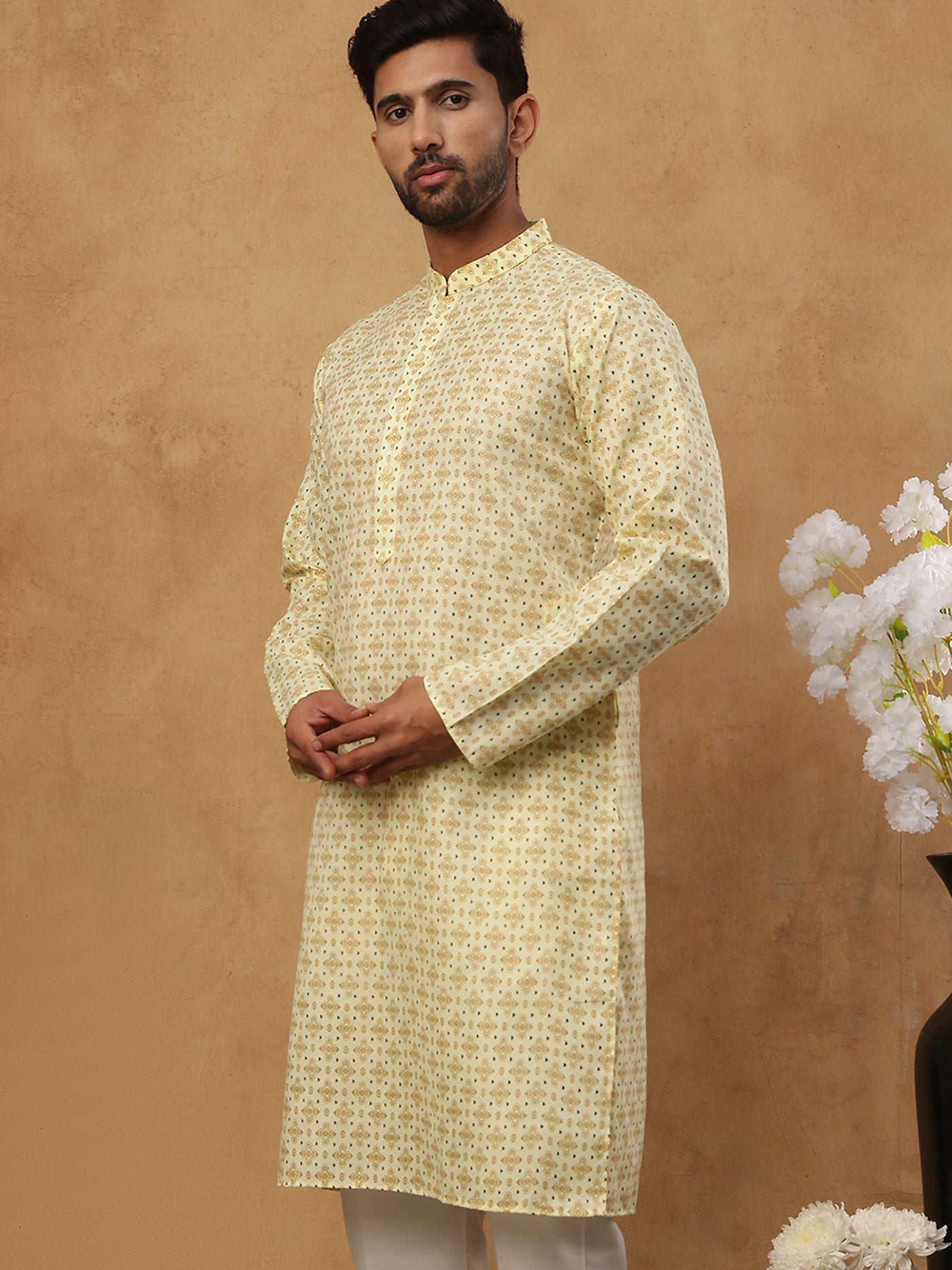 Cotton Blend All-Over Printed Kurta ( ANMKO 311Yellow )